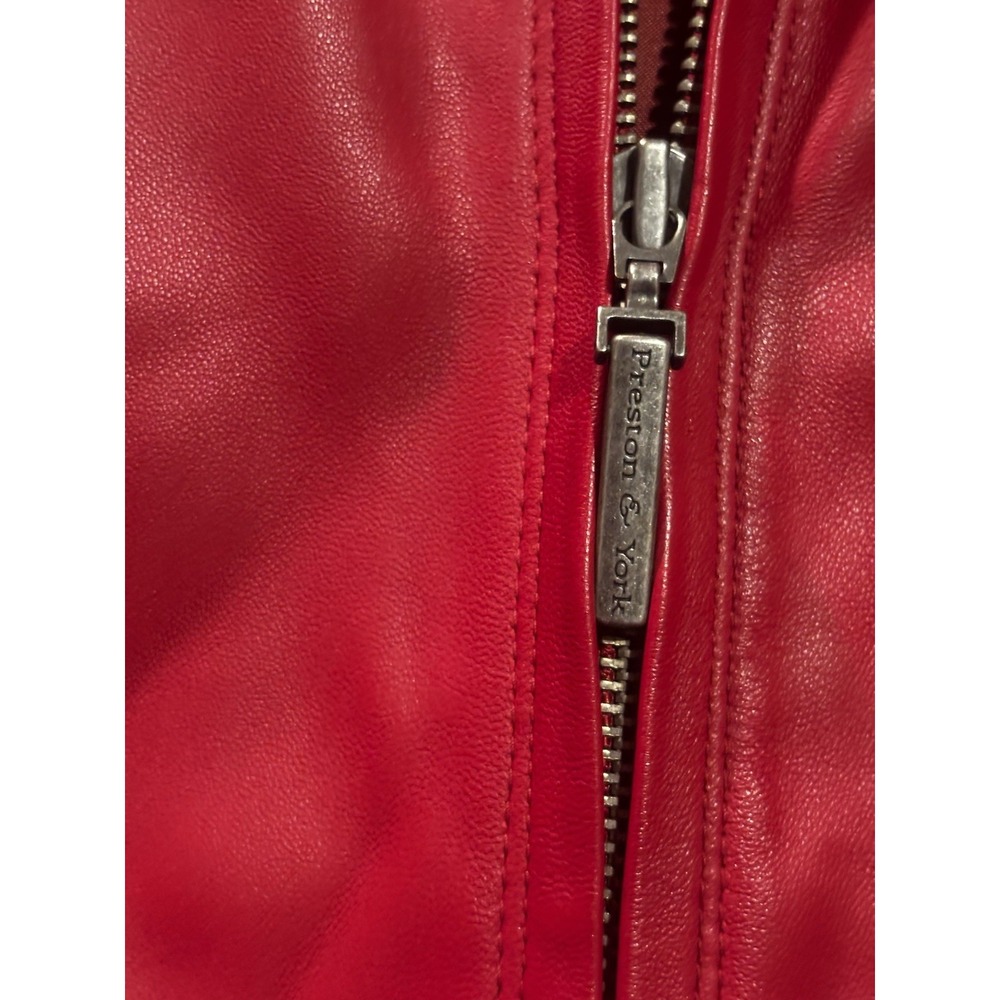 Preston & York Red Lambskin Small Leather Zip Jacket Coat Holiday Full Zip - Picture 6 of 9
